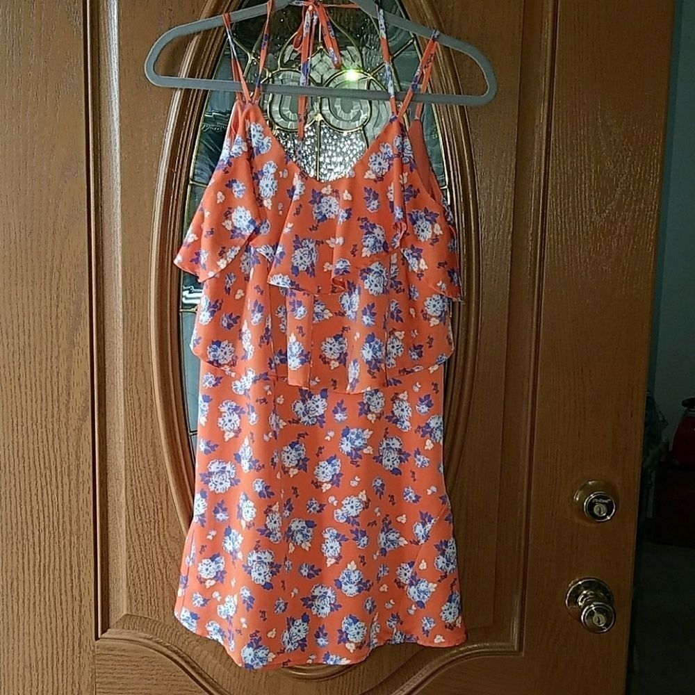 J.O.A. Orange blue floral mini dress Sz S